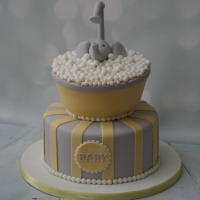 Yellow/Grey elephant baby shower cake