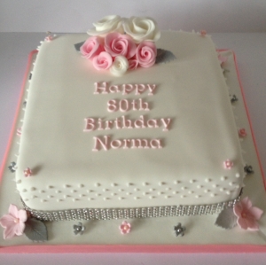 Pink/silver 80th birthday cake