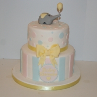 2 tier elephant babyshower cake - pink, blue &amp; lemon