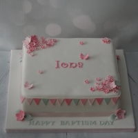 Pink flowers &amp; bunting christening cake