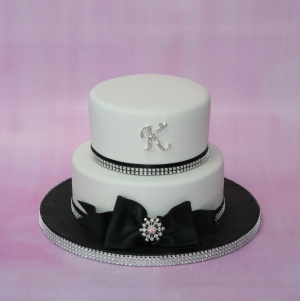Black, white &amp; diamante cake - 2 tier