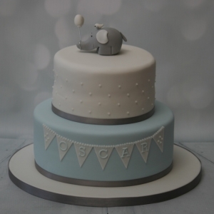 Blue/grey elephant christening cake