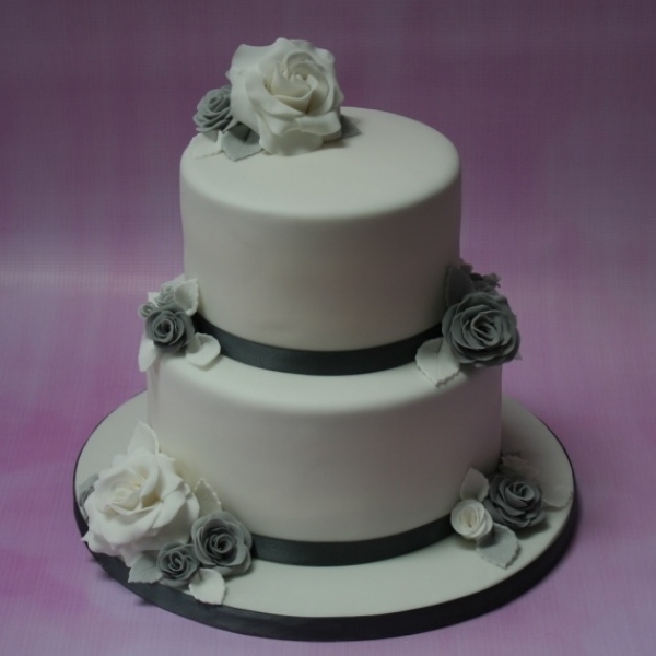 Silver and grey wedding cake - 2 tier