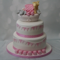 Pink Noah&#039;s Ark 3 tier christening cake