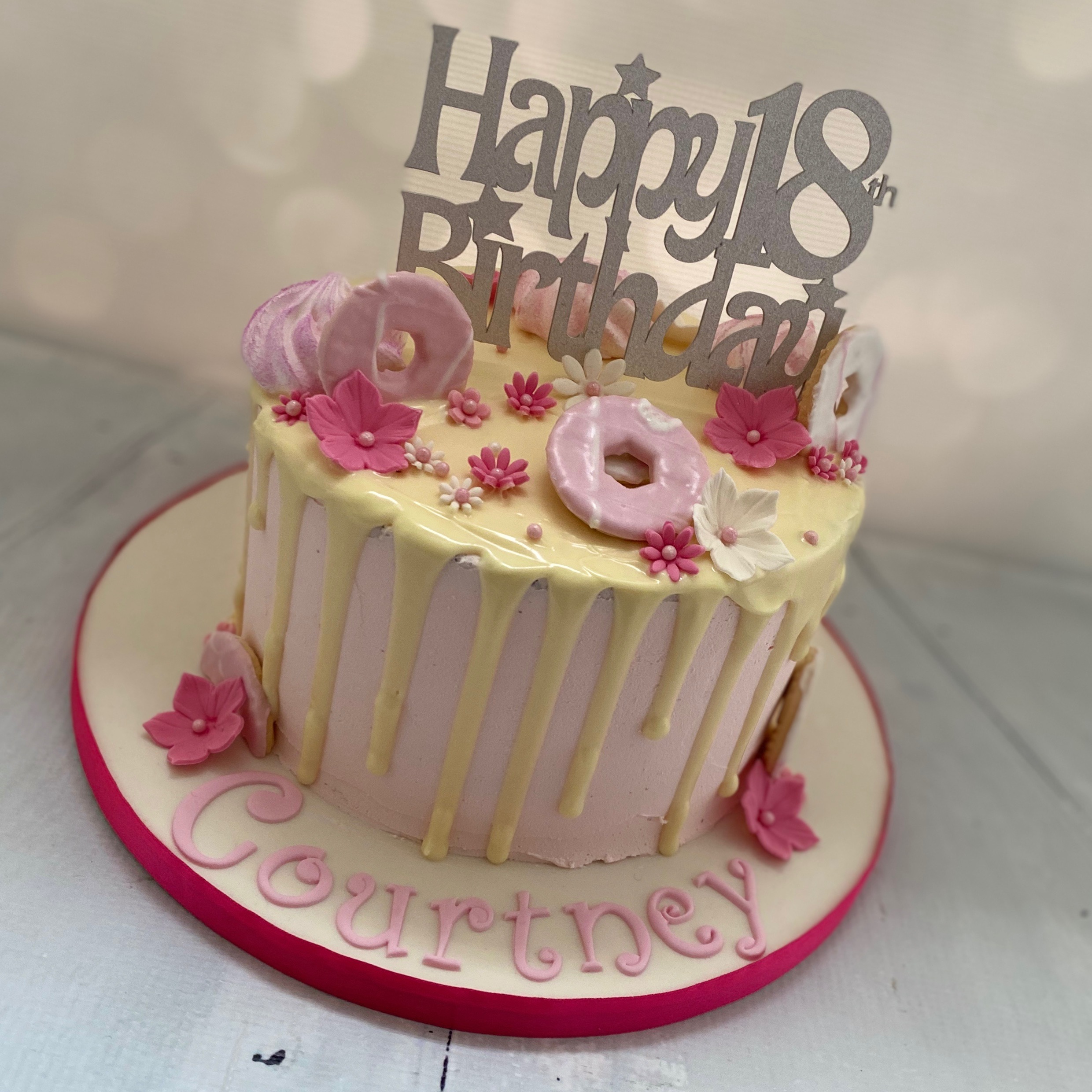 Silver & pink drip cake
