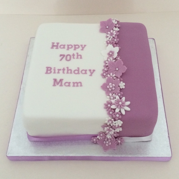 Two tone purple 70th birthday cake