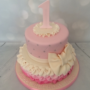 2 tier pink ruffle cake - 1st birthday
