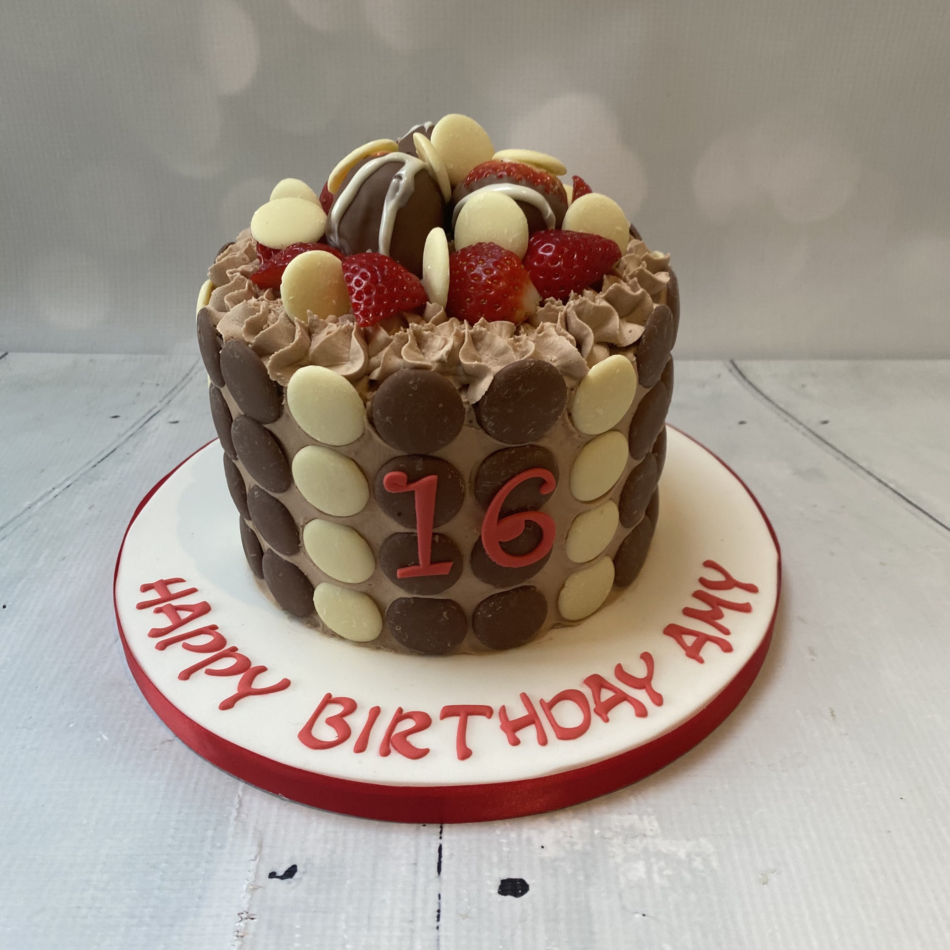 Chocolate buttons & strawberries cake