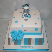 Square blue/grey christening cake