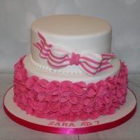 2 tier pink ruffle with stripey bow
