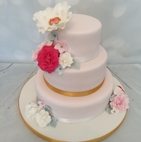 Pink &amp; Gold flowers - 3 tier