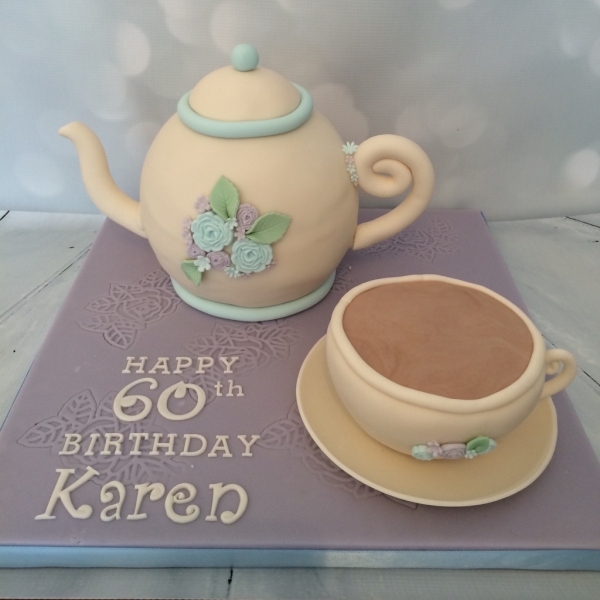 Teapot &amp; teacup cake - blue/lavender