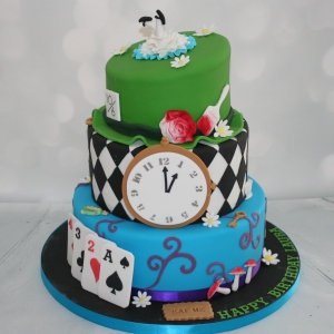 Alice in Wonderland themed cake - 3 tier