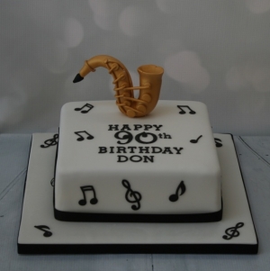 Square music themed cake - Saxophone