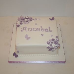 Purple flowers &amp; butterflies - christening cake