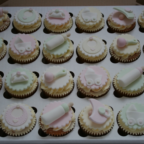 Baby shower cupcakes - pink/green/lemon