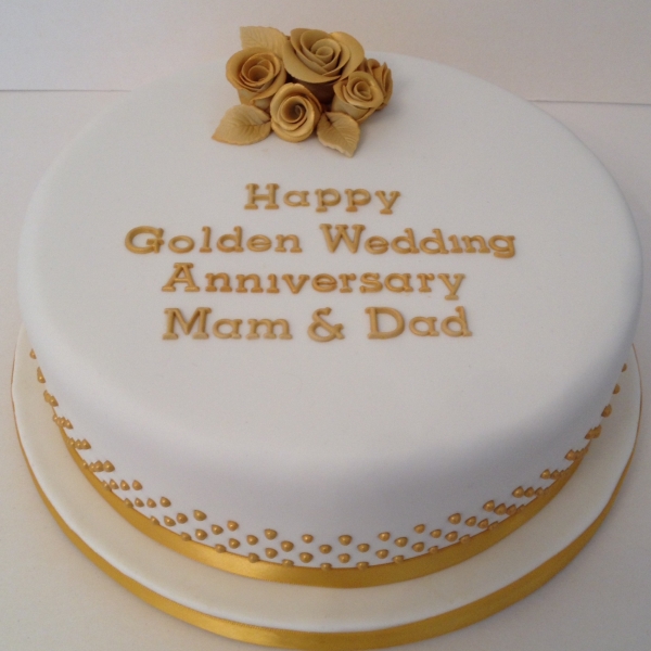 Round Golden Wedding Anniversary cake