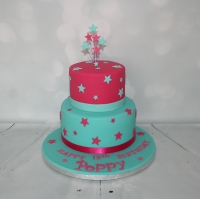 Pink &amp; jade 2 tier birthday cake