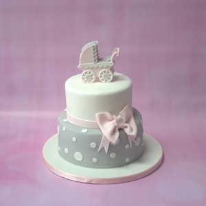 Pram baby shower cake - pink &amp; grey