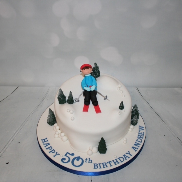 Skiing themed 50th birthday cake