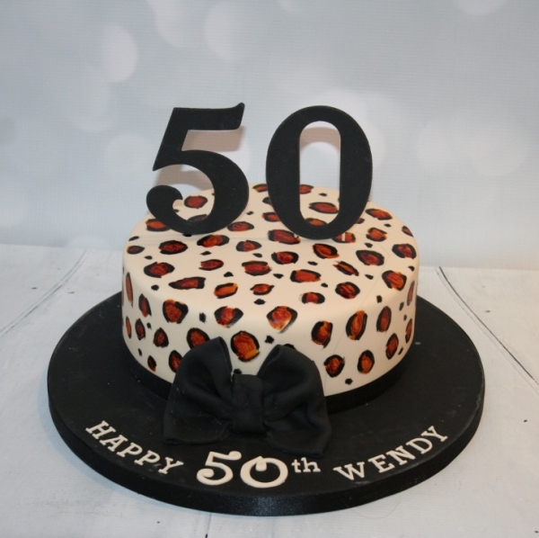 Leopard print 50th cake - single tier