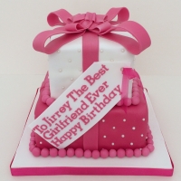 Two tier pink present cake