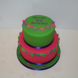 Two tier bunting cake - bright colours